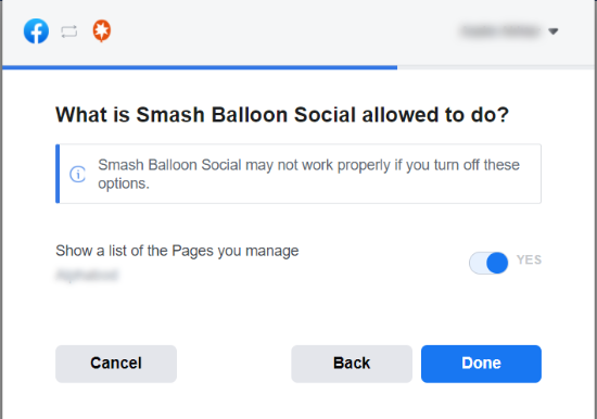 اجازه دادن به smash balloon برای استفاده از صفحه