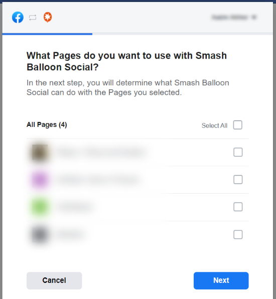 انتخاب پیج ها برای استفاده smash balloon
